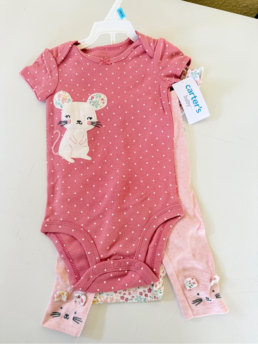 Carter's Rose Pink Polka Dot Mouse Bodysuit with Pink Pants
